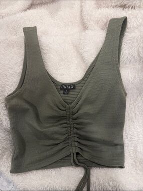 Olive Ruched Front Crop Tank